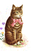 Vintage Clipart Classic Tabby Cat With Pink Bow Image